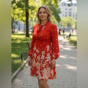 Moulinette Soeurs Red Floral Long Sleeve Dress